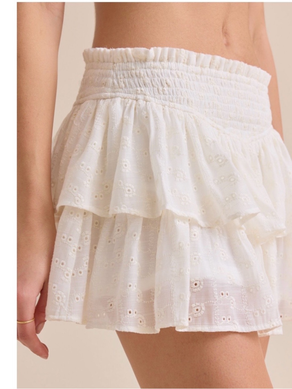 Altar'd State White Eyelet Ruffled Mini Skirt